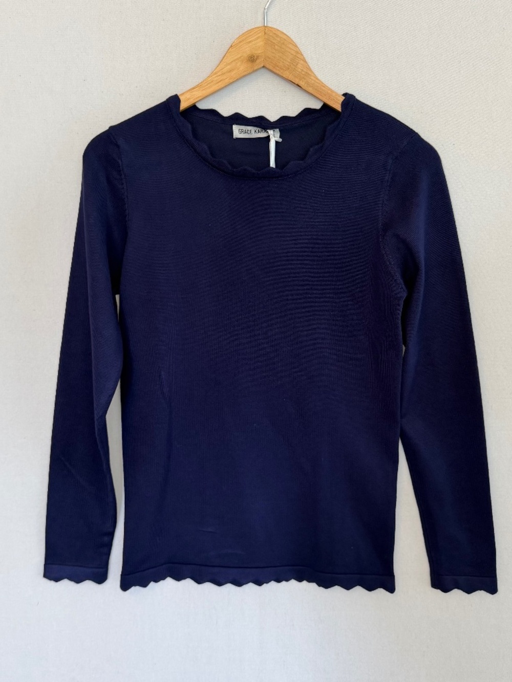 GRACE KARIN Women’s Small Purple Plum Diamond Scalloped Edge Knit Sweater NEW